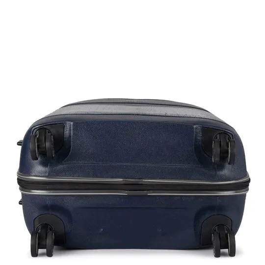 Large PC & Croco Leather Trolley - Navy