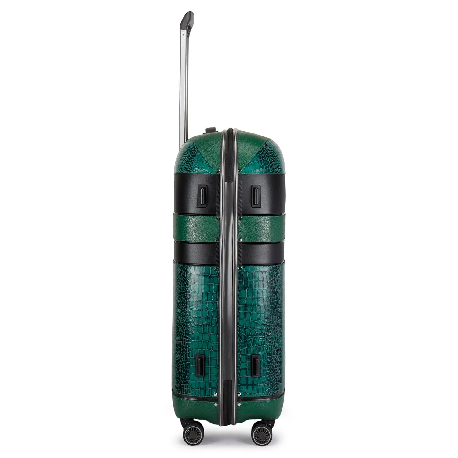 Large PC & Croco Leather Trolley - Sea Weed