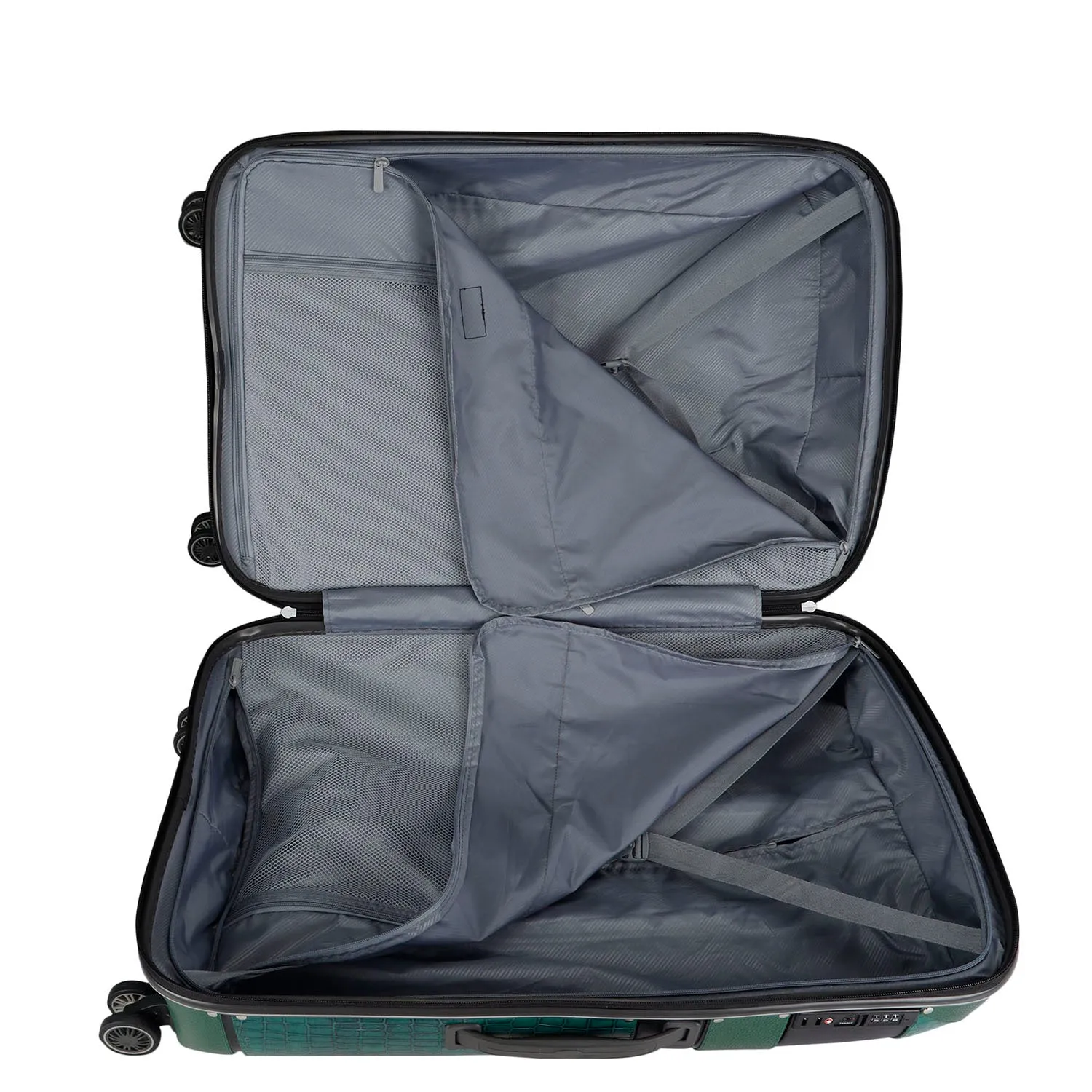Large PC & Croco Leather Trolley - Sea Weed