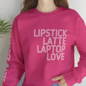 Lipstick Latte Laptop Love Women's Sweatshirt: Stylish Arm Detail & Modern Lifestyle