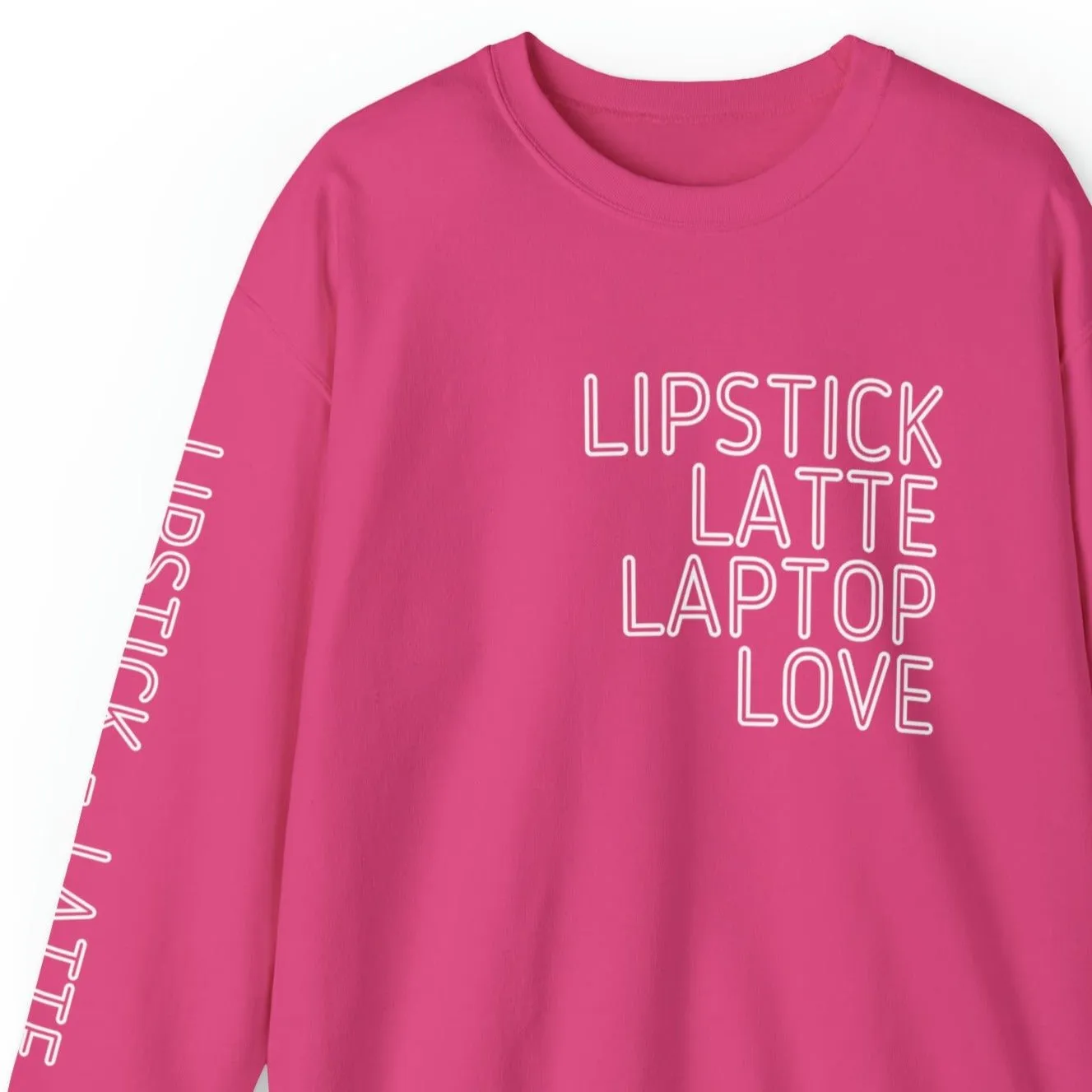 Lipstick Latte Laptop Love Women's Sweatshirt: Stylish Arm Detail & Modern Lifestyle