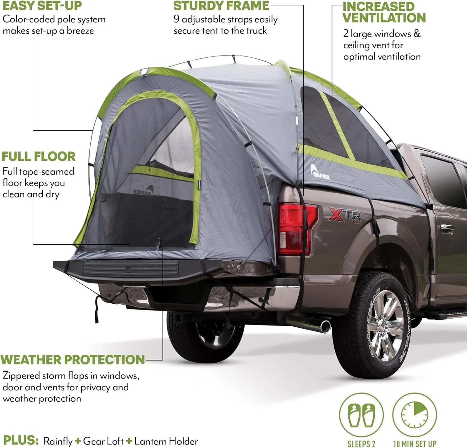 Napier Backroadz Truck Tent: Easy Setup, Waterproof & Spacious 2-Person Camping Shelter
