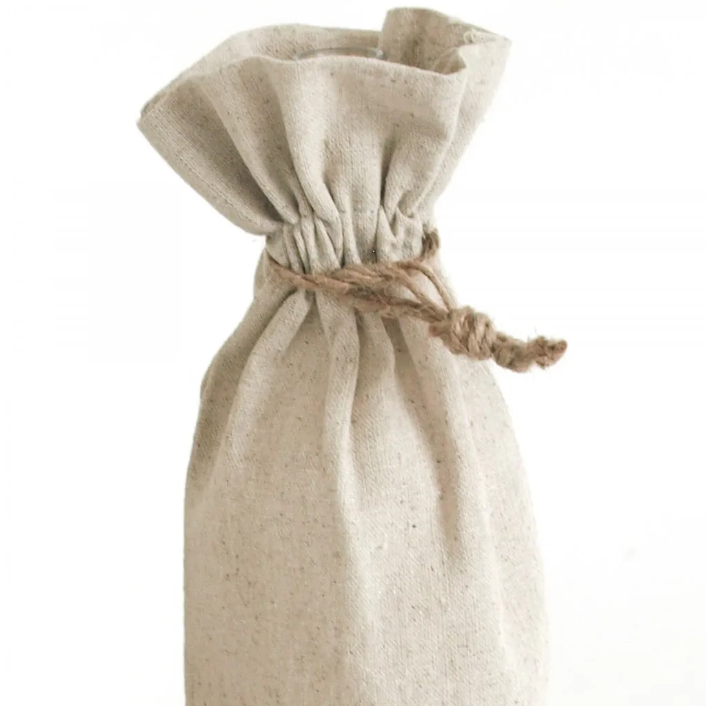 Natural Linen Wine Bags With Drawstrings - 12 Pack