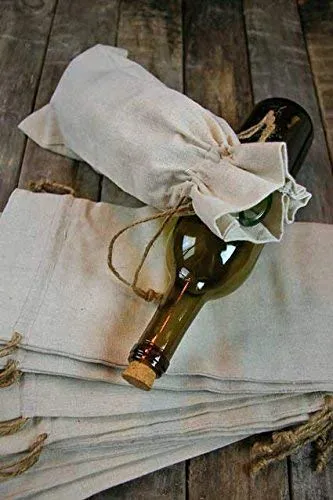 Natural Linen Wine Bags With Drawstrings - 12 Pack