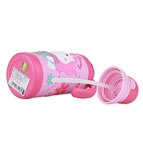 (PINKAH) Kids Bottle 3D Cartoon Design | Stainless Steel (380ml) - Pretty pink