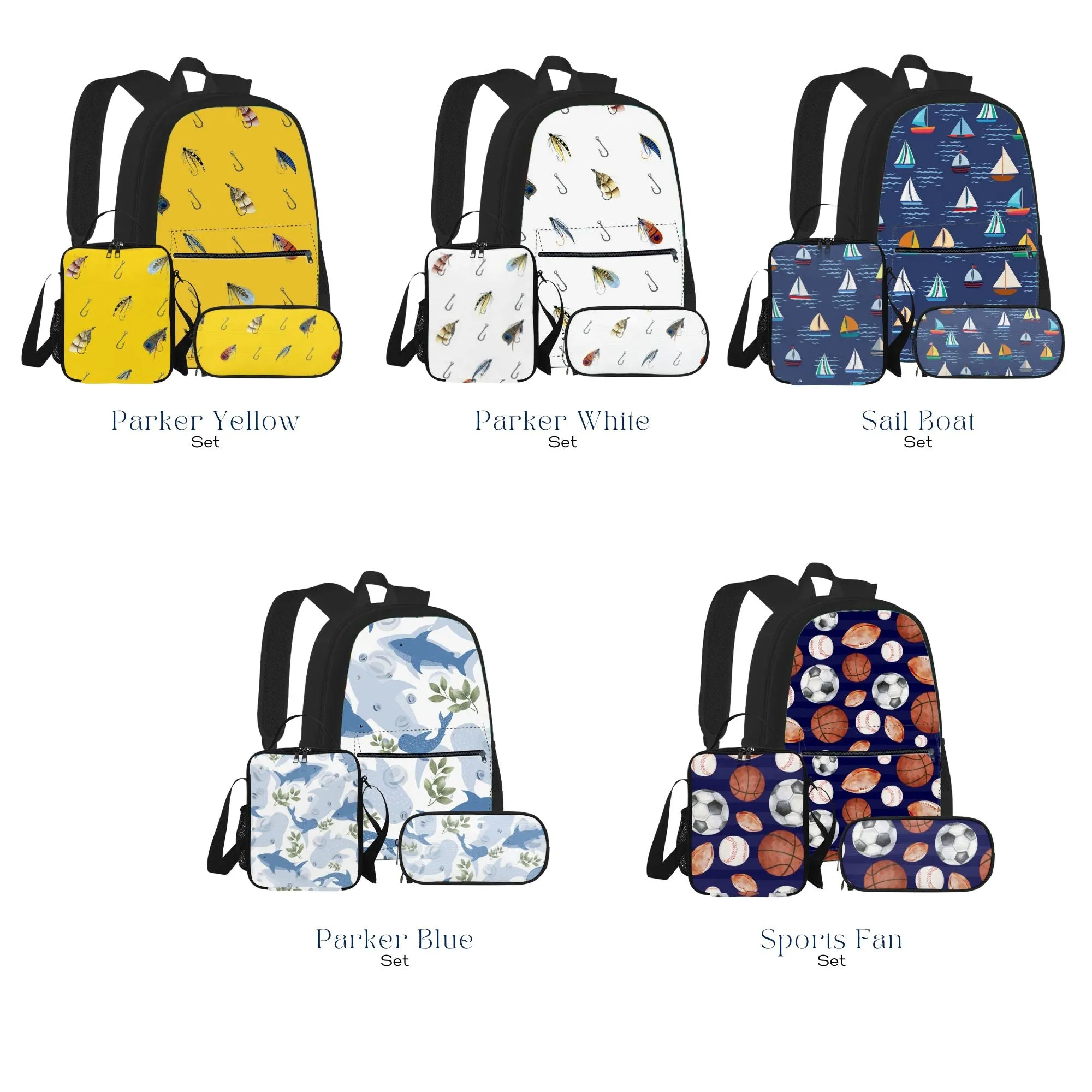 Sea Friends Set - Durable Backpack, Lunch Bag, and Pencil Case for Him