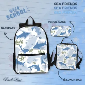 Sea Friends Set - Durable Backpack, Lunch Bag, and Pencil Case for Him