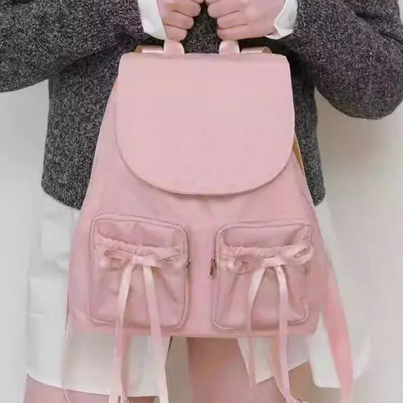 UAKISS  -  2024 New Women Y2k Aesthetic Bow Backpack Streetwear Fashion Ins Casual Schoolbag All Match Trendy Simple Backpacks for Students
