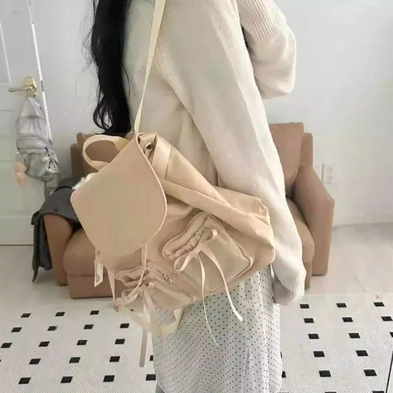 UAKISS  -  2024 New Women Y2k Aesthetic Bow Backpack Streetwear Fashion Ins Casual Schoolbag All Match Trendy Simple Backpacks for Students