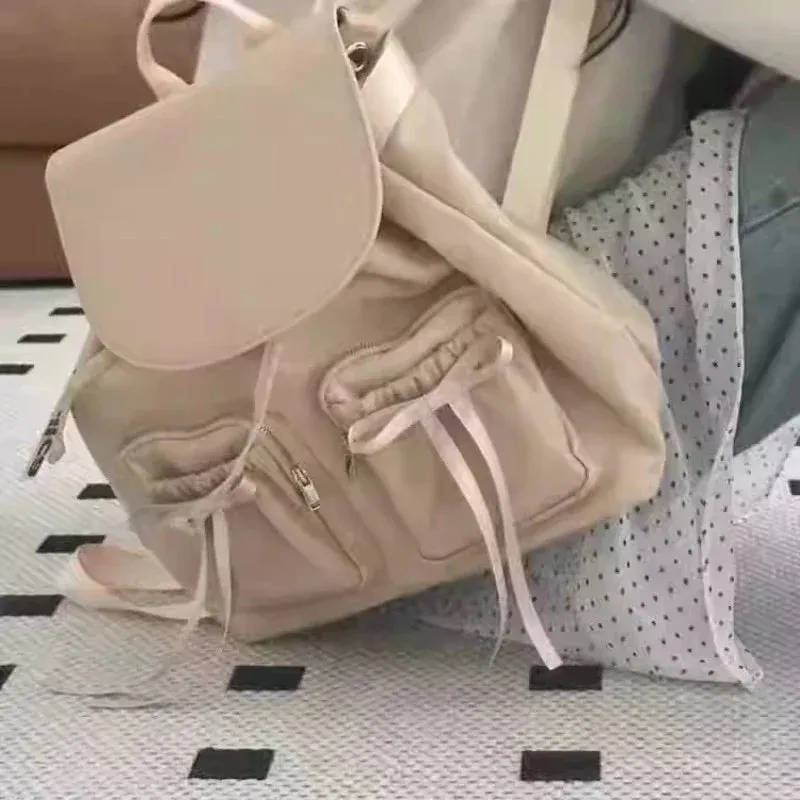 UAKISS  -  2024 New Women Y2k Aesthetic Bow Backpack Streetwear Fashion Ins Casual Schoolbag All Match Trendy Simple Backpacks for Students