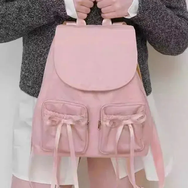 UAKISS  -  2024 New Women Y2k Aesthetic Bow Backpack Streetwear Fashion Ins Casual Schoolbag All Match Trendy Simple Backpacks for Students