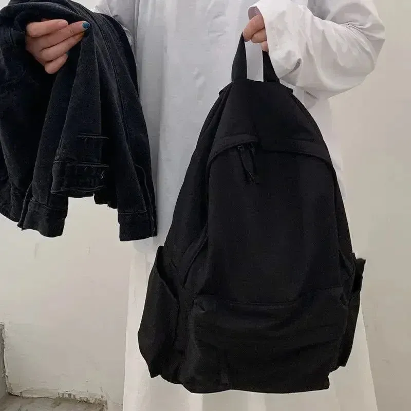 Uakiss Backpacks Women Solid Black Large Capacity Backpack Trendy Harajuku Casual Zipper Waterproof Bag Students Japanese Style Mochila