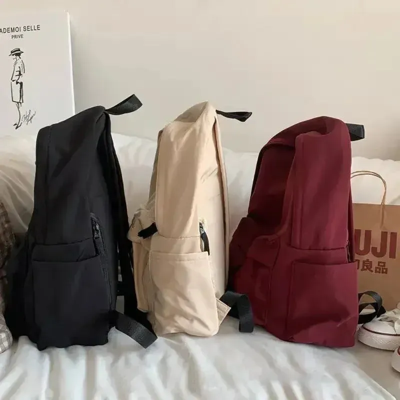 Uakiss Backpacks Women Solid Black Large Capacity Backpack Trendy Harajuku Casual Zipper Waterproof Bag Students Japanese Style Mochila