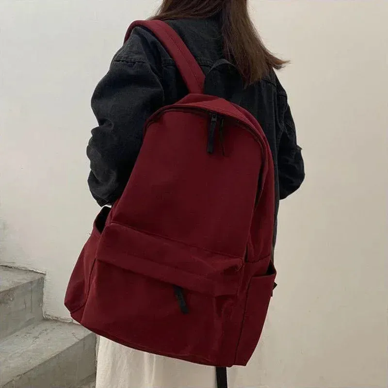 Uakiss Backpacks Women Solid Black Large Capacity Backpack Trendy Harajuku Casual Zipper Waterproof Bag Students Japanese Style Mochila