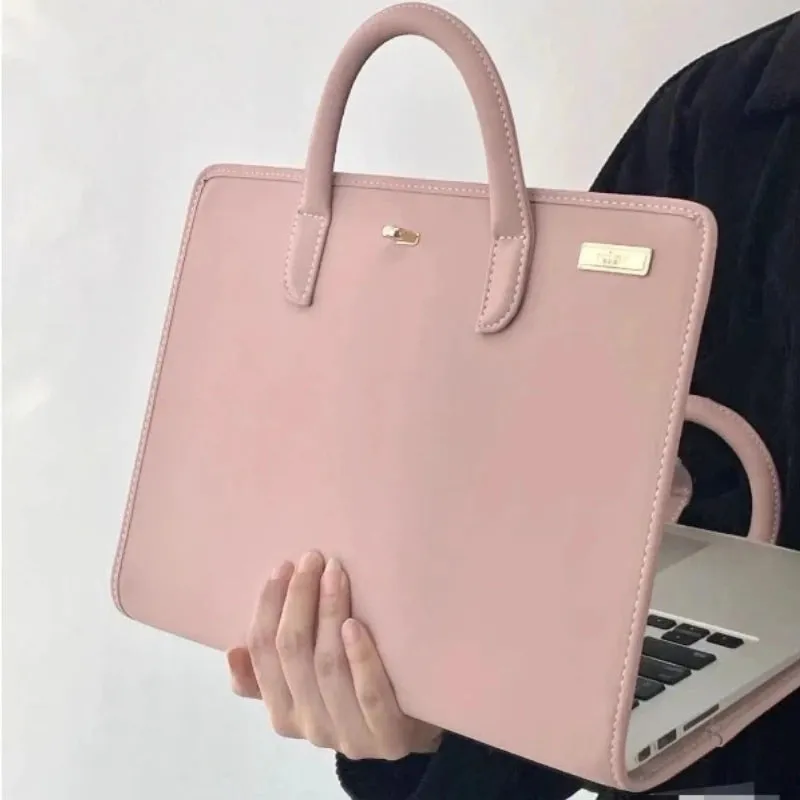 UAKISS  -  Pink Girls Casual All Match Simple Top-Handle Bags Korean Solid Trendy Chic Laptop Bag Sweet Y2k Fashion Travel Women's Handbags