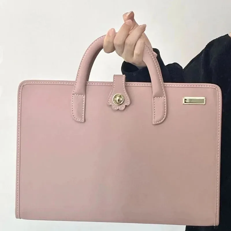 UAKISS  -  Pink Girls Casual All Match Simple Top-Handle Bags Korean Solid Trendy Chic Laptop Bag Sweet Y2k Fashion Travel Women's Handbags