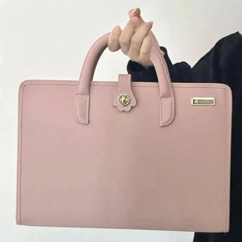 UAKISS  -  Pink Girls Casual All Match Simple Top-Handle Bags Korean Solid Trendy Chic Laptop Bag Sweet Y2k Fashion Travel Women's Handbags