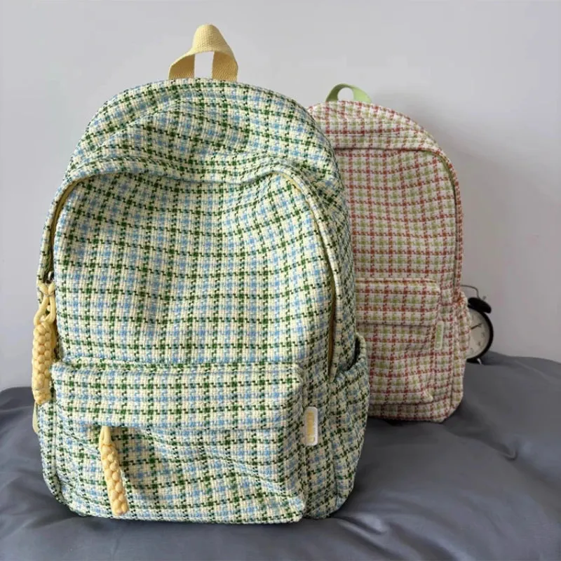 Uakiss Sweet Y2k Aesthetic Fashion Backpacks Women Casual Chic Plaid Schoolbag Japanese Trendy All Match College Students Laptop Bags