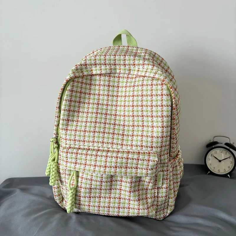 Uakiss Sweet Y2k Aesthetic Fashion Backpacks Women Casual Chic Plaid Schoolbag Japanese Trendy All Match College Students Laptop Bags