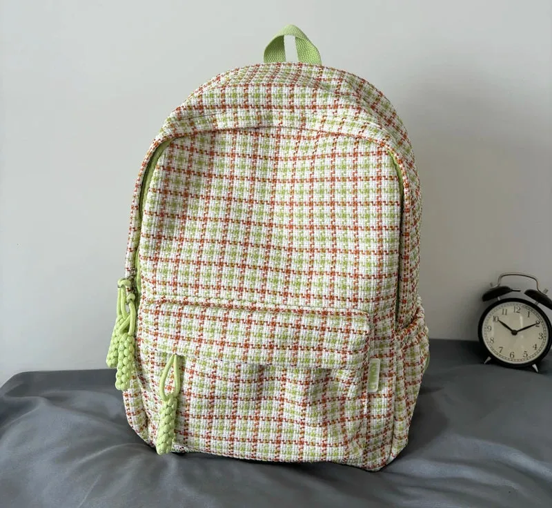 Uakiss Sweet Y2k Aesthetic Fashion Backpacks Women Casual Chic Plaid Schoolbag Japanese Trendy All Match College Students Laptop Bags