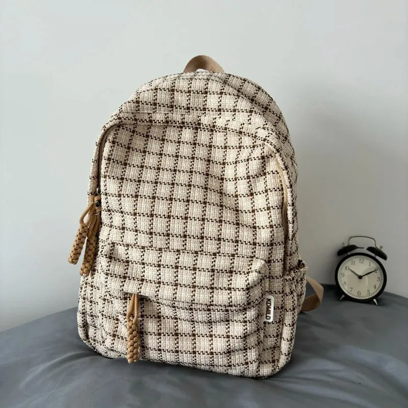 Uakiss Sweet Y2k Aesthetic Fashion Backpacks Women Casual Chic Plaid Schoolbag Japanese Trendy All Match College Students Laptop Bags