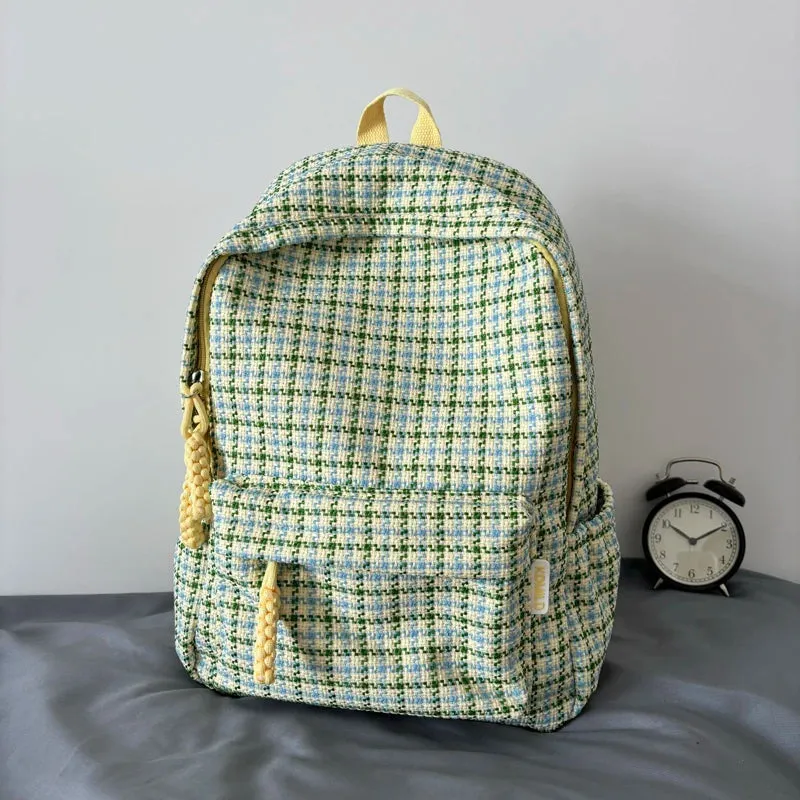 Uakiss Sweet Y2k Aesthetic Fashion Backpacks Women Casual Chic Plaid Schoolbag Japanese Trendy All Match College Students Laptop Bags