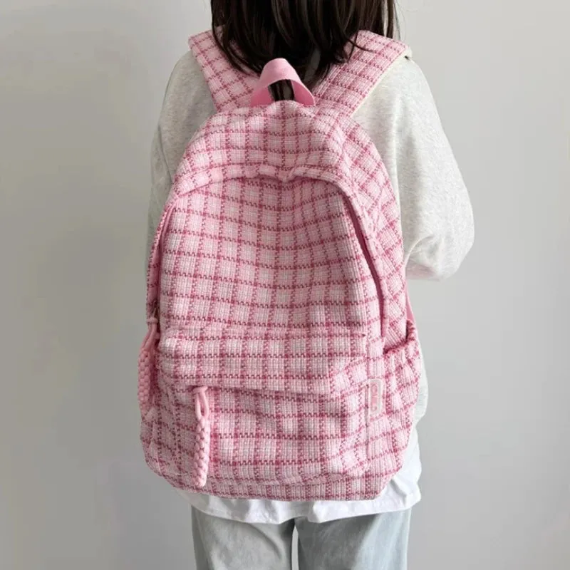 Uakiss Sweet Y2k Aesthetic Fashion Backpacks Women Casual Chic Plaid Schoolbag Japanese Trendy All Match College Students Laptop Bags