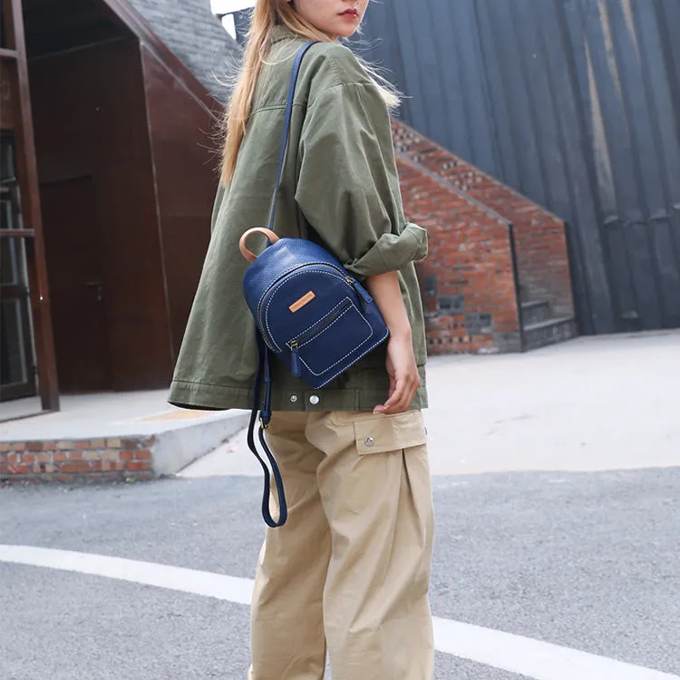 Women's Blue Leather Mini Backpack Bag Purse Trendy Backpacks for Womens