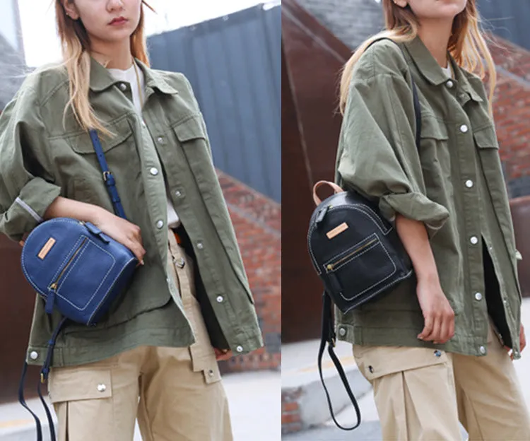 Women's Blue Leather Mini Backpack Bag Purse Trendy Backpacks for Womens