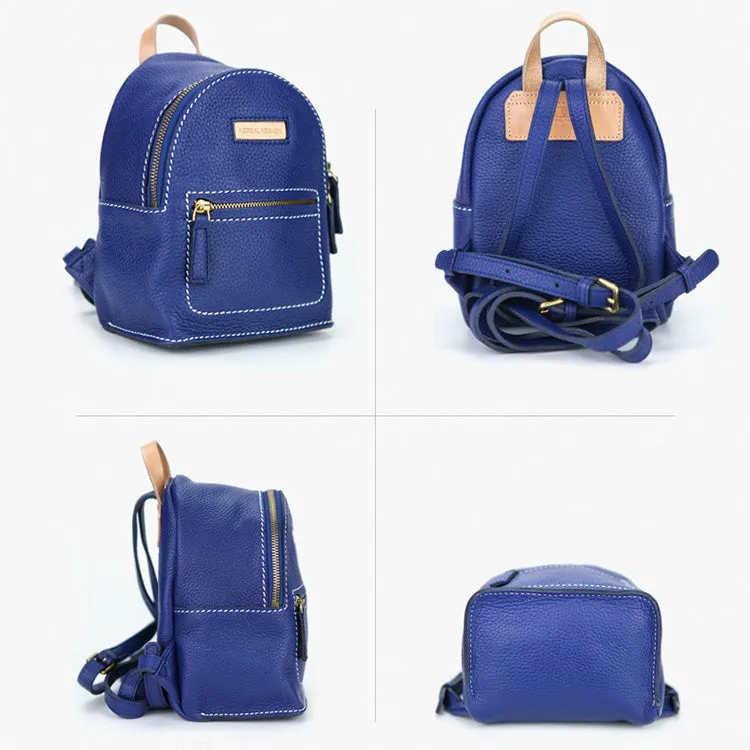 Women's Blue Leather Mini Backpack Bag Purse Trendy Backpacks for Womens